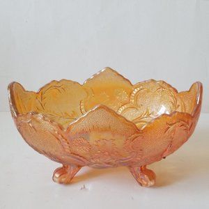 Carnival Glass Orange Oval Footed Bowl